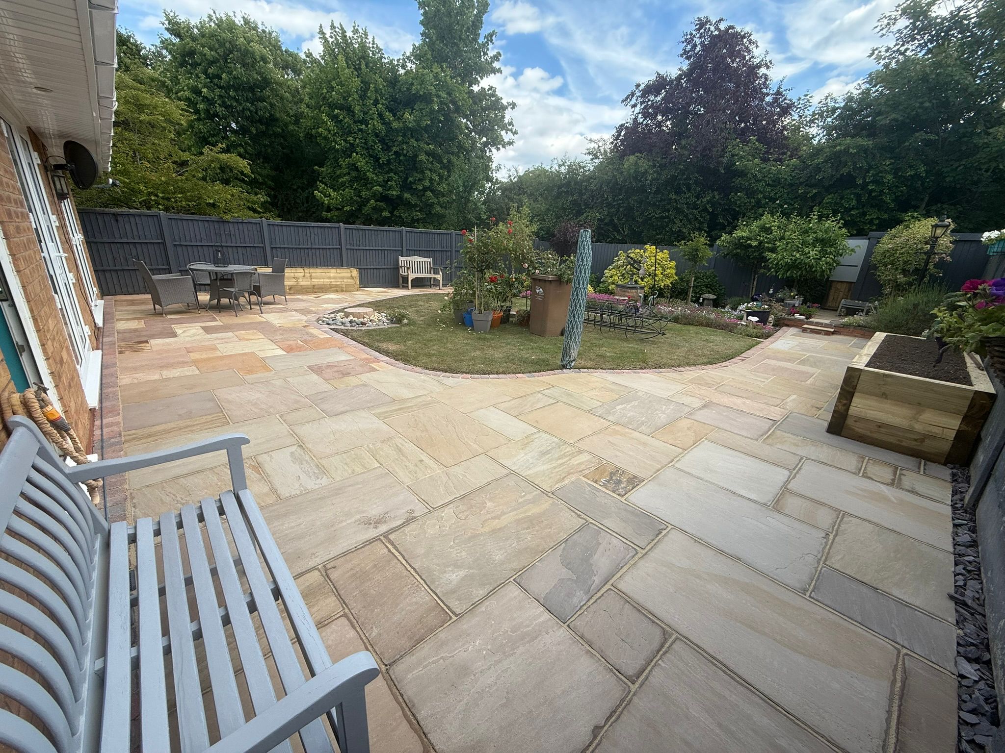 Garden redesign with paving, planting and outdoor seating zones